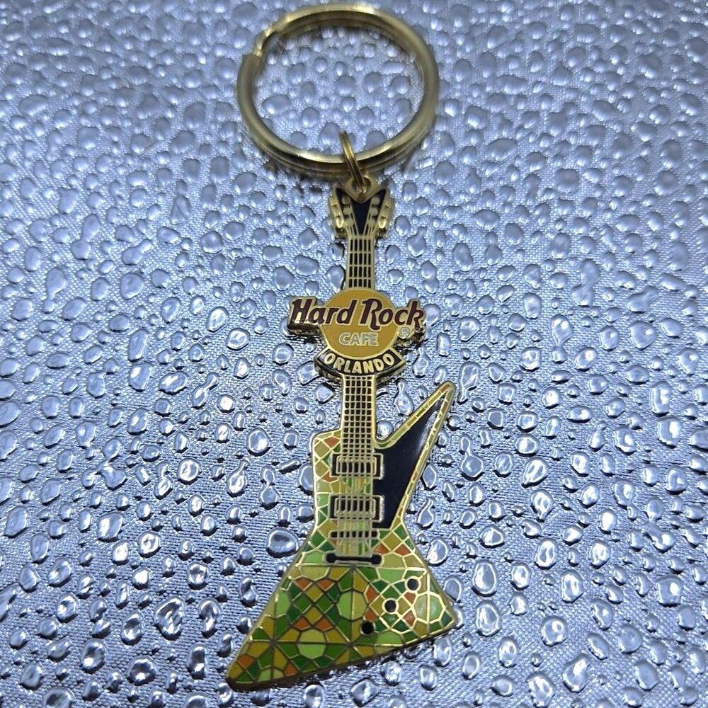 A Hard Rock Cafe Orlando Funky Guitar Keychain Geometric Enameled Music Lover